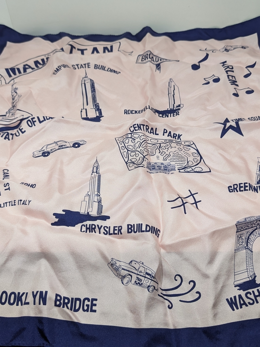 J. Crew Pink and Navy New York Landmark Silk Bandana